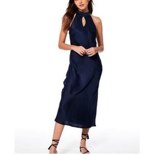 Young Fabulous & Broke Lou Lous Halter Keyhole Midi Slip Dress Navy Medium M